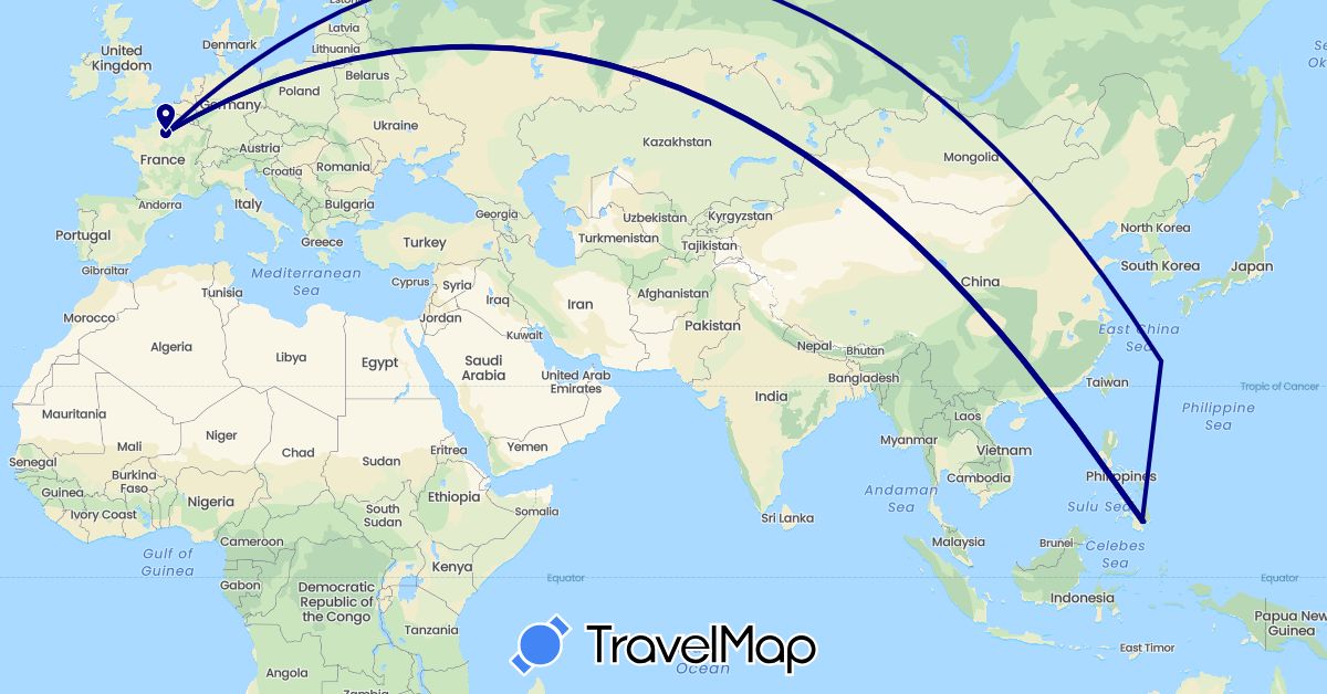 TravelMap itinerary: driving in France, Japan, Philippines (Asia, Europe)